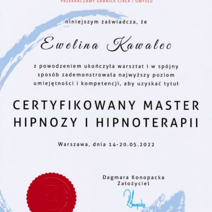 Certyfikowany Master Hipnozy i Hipnoterapii