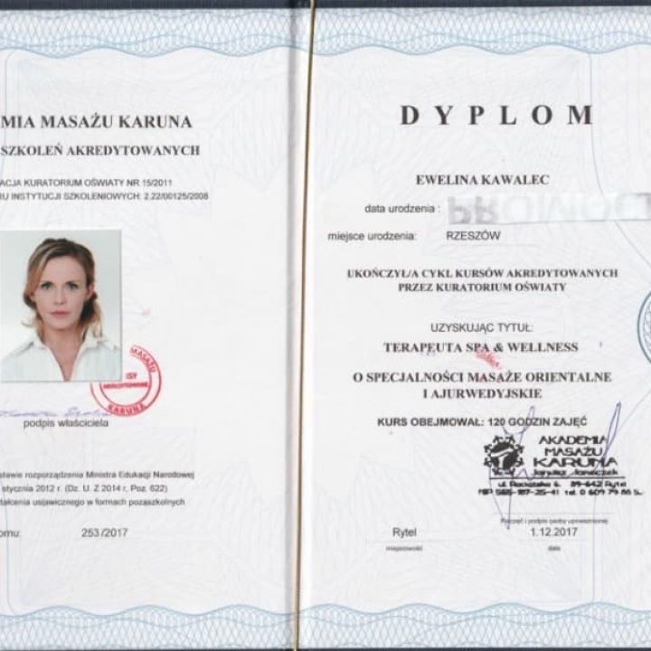 Dyplom Terapeuta Spa& Wellness